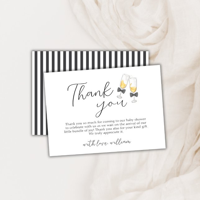 Moderne elegante Bow Champagne Sip & See Baby Dusc Dankeskarte (Modern Elegant Bow Champagne Sip & See Baby Shower Thank You Card)