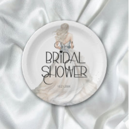 Moderne Elegante Braut im Hochzeitsgossen-Brautpar Pappteller