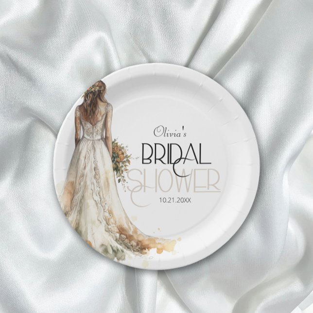 Moderne Elegante Braut im Hochzeitsgossen-Brautpar Pappteller (Von Creator hochgeladen)