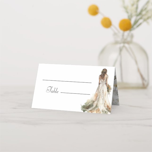 Moderne Elegante Braut im Hochzeitsgossen-Brautpar Platzkarte (Vorderseite)