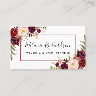 Moderne Elegante Burgund Floral Gerahmt Visitenkarte