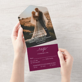 Moderne Elegante Burgund Foto UAWG Wedding All In One Einladung