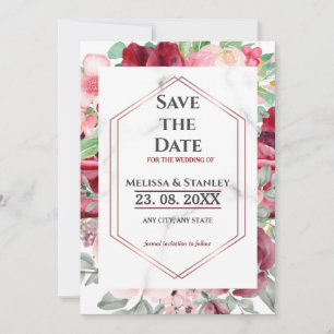Moderne Elegante Burgund Pink Wasserfarbenhochzeit Save The Date