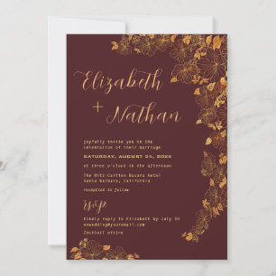 Moderne Elegante Burgundy Gold Quote Blumenhochzei Einladung