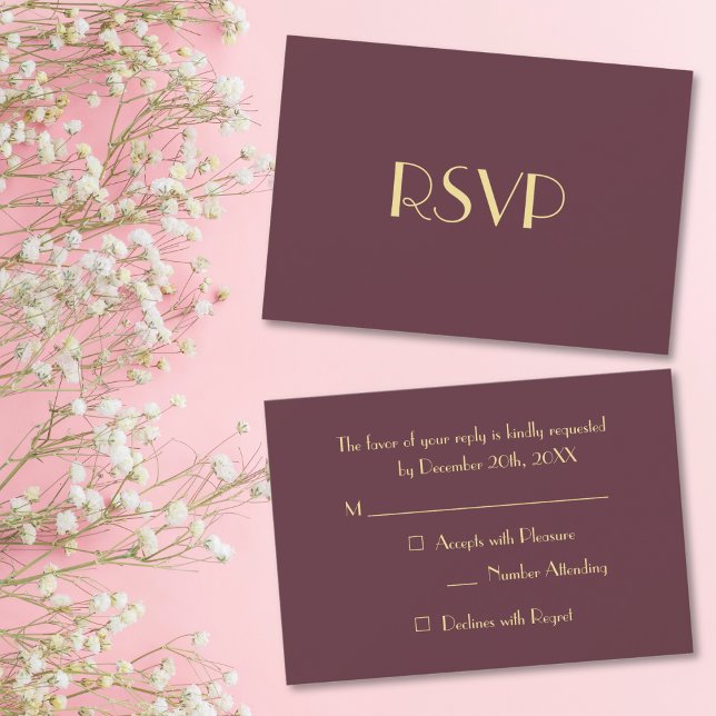 Moderne elegante Burgundy Gold UAWG Invitation Car RSVP Karte (Modern Elegant Burgundy Gold RSVP Invitation Card)