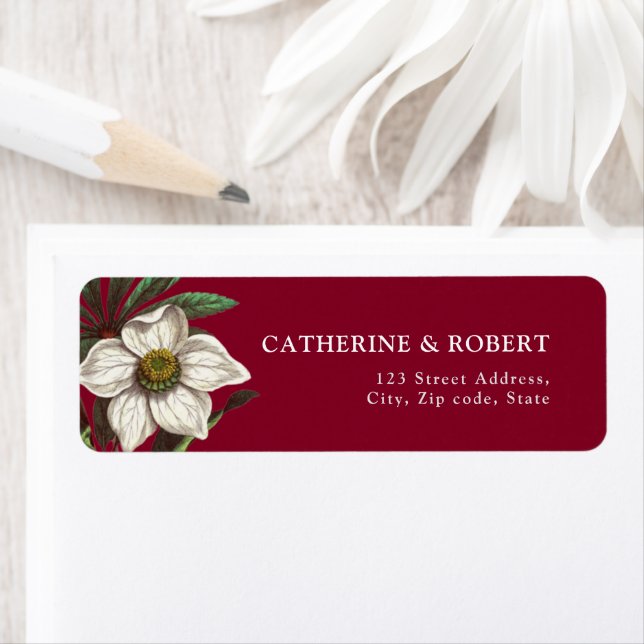 Moderne Elegante Burgundy Red White Christmas Rose (Insitu)