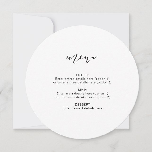 Moderne elegante Calligrafy Round Menu Wedding Ankündigung (Vorderseite)