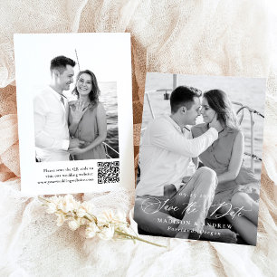 Moderne elegante Calligraphie 2 Foto QR Code Weddi Save The Date