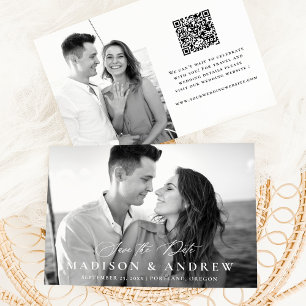 Moderne elegante Calligraphie 2 Foto QR Code Weddi Save The Date