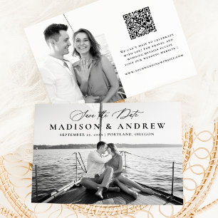 Moderne elegante Calligraphie 2 Foto QR Code Weddi Save The Date