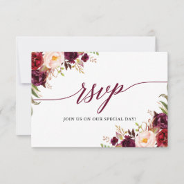 Moderne elegante Calligraphie floral Burgundy Wedd RSVP Karte