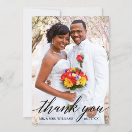 Moderne elegante Calligraphie Script-Foto Hochzeit Dankeskarte