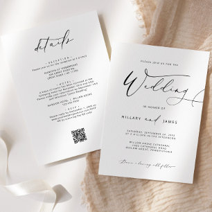 Moderne Elegante Calligraphy QR Wedding Einladung