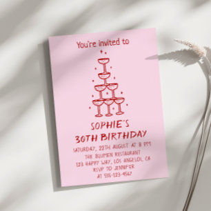 Moderne elegante Champagner-Turm 30. Geburtstag Einladung