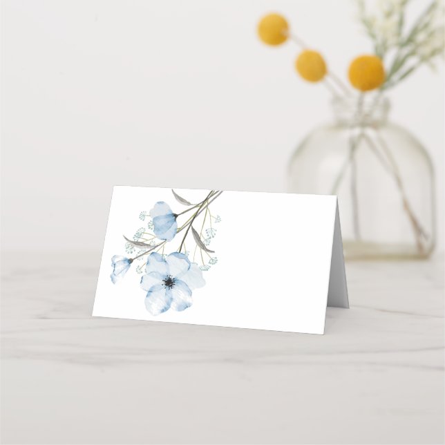 Moderne Elegante Chic Dusty Blue Wedding Platzkarte (Vorderseite)