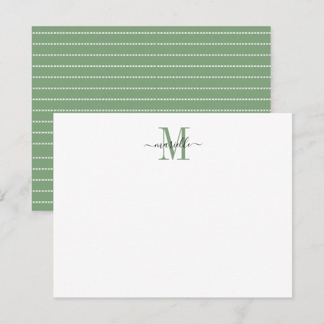 Moderne elegante Chic Script Monogram Green Mitteilungskarte (Vorne/Hinten)