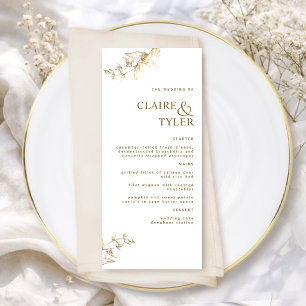 Moderne Elegante Chic Weiße und Goldene Hochzeit Menükarte
