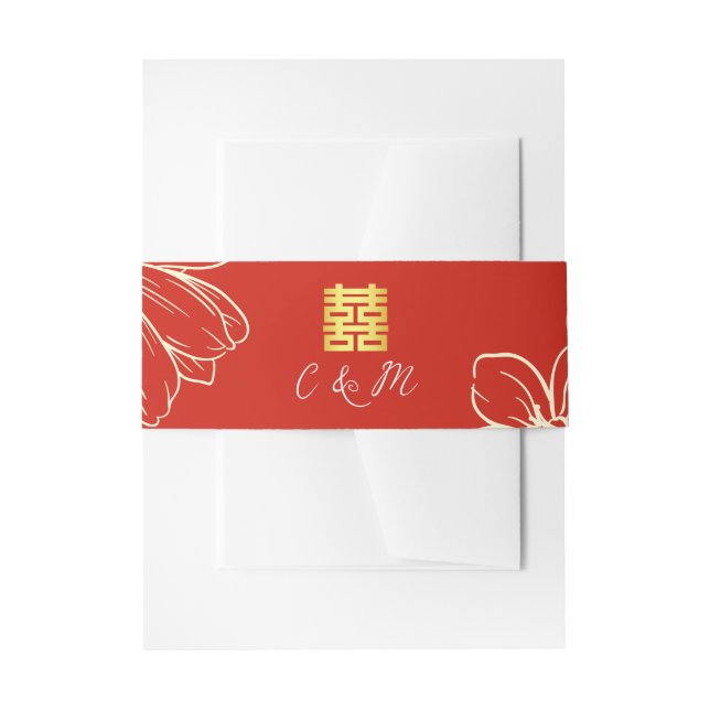 Moderne elegante chinesische Hochzeitsschrift mit  Einladungsbanderole (Vorderseite Beispiel)