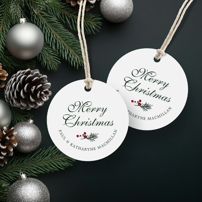 Moderne Elegante Christkindlgrün Geschenkanhänger (Modern Elegant Christmas Pine Greenery Favor Tags)