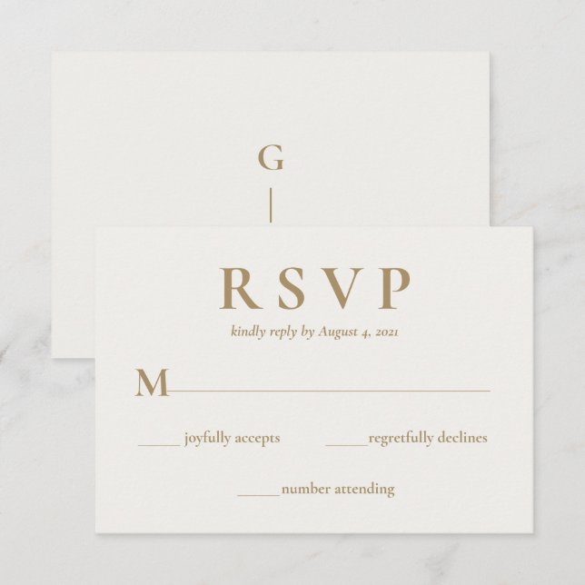 Moderne elegante Cream Gold Wedding RSVP Card (Vorne/Hinten)