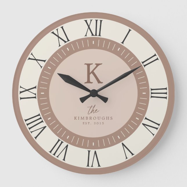 Moderne Elegante Creme-Rouge-Tönung in Tan mit Mon Große Wanduhr (Vorderseite)