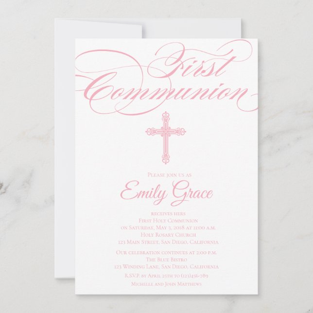 Moderne Elegante Cross Communion Einladung für Mäd (Vorderseite)