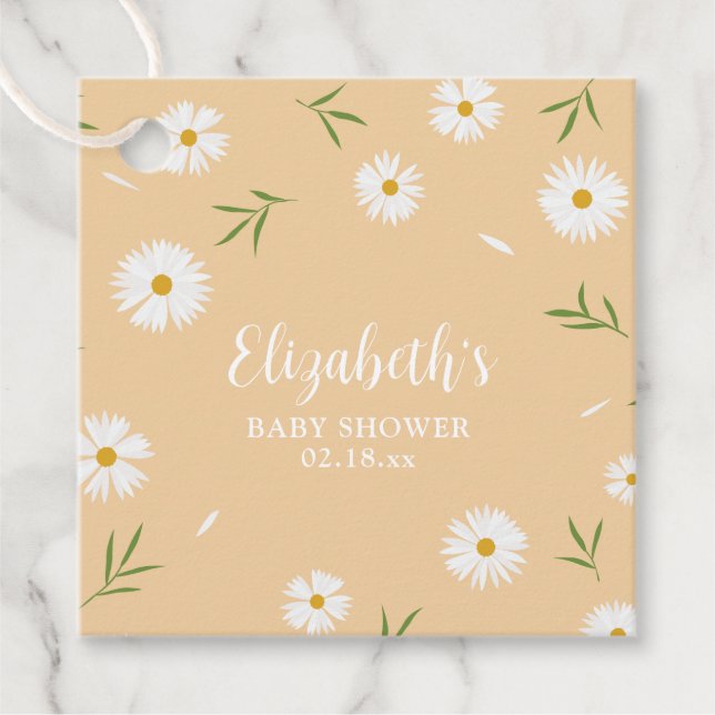 Moderne Elegante Daisies Gender Neutral Baby Showe Geschenkanhänger (Vorderseite)