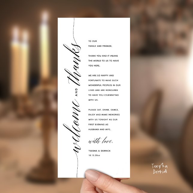 Moderne elegante Dankeskarten für das Hochzeitsdin Programm (Modern Classy Wedding Reception Dinner Thank You Card, Bridal Shower in Black and White)