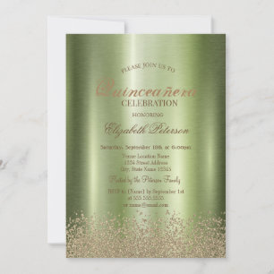 Moderne Elegante Diamonds Green Metallic Quinceñer Einladung