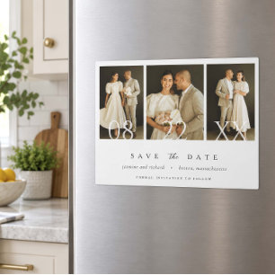 Moderne elegante drei-Foto-Hochzeit - Termin merke Magneteinladung
