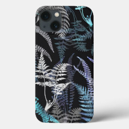 Moderne elegante dunkelblaue Fern-Blätter Case-Mate iPhone Hülle