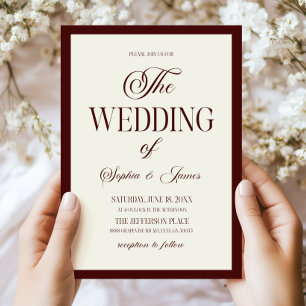 Moderne elegante dunkle Burgunder-Hochzeit in Elfe Einladung