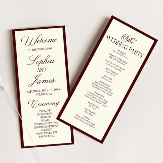 Moderne Elegante Dunkle Burgunder Hochzeit Programm (Von Creator hochgeladen)