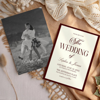 Moderne Elegante Dunkle Burgunder Ivory Hochzeitsb Einladung