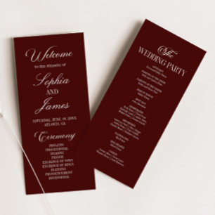 Moderne elegante dunkle Burgunderhochzeit Programm