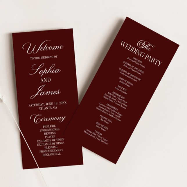 Moderne elegante dunkle Burgunderhochzeit Programm (Von Creator hochgeladen)