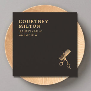 Moderne, elegante dunkle Imitate Goldschere Comb Quadratische Visitenkarte