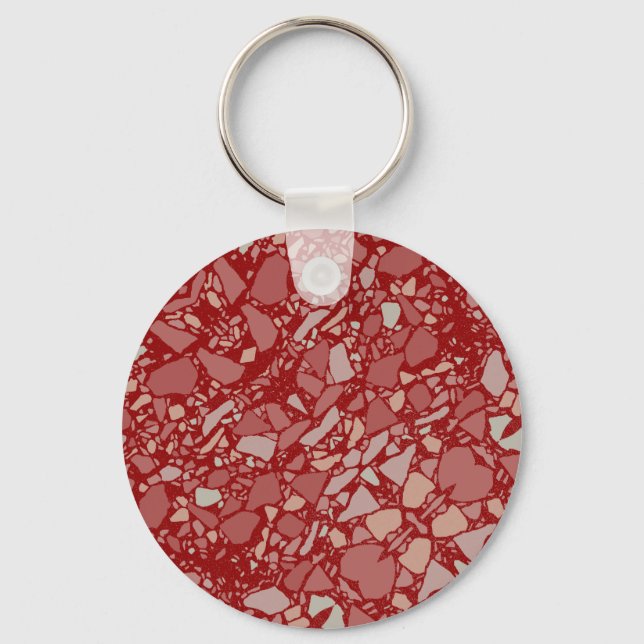 Moderne elegante, dunkle Rote Terrazzo Kunstgaleri Schlüsselanhänger (Rückseite)