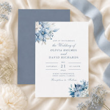 Moderne, elegante Dusty Blue Wildblumen Hochzeit