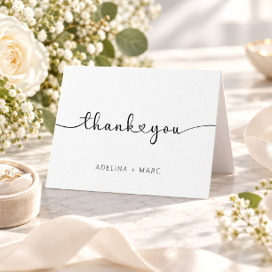 Moderne Elegante Einfache Herzen Schrift Hochzeit Dankeskarte