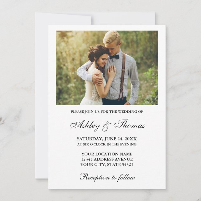 Moderne Elegante Einfache Hochzeit des Fotos Einladung (Vorderseite)