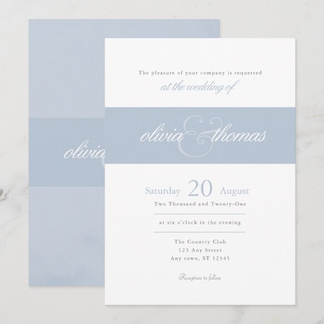 Moderne Elegante einfache Hochzeit mit rotem Blaue Einladung (Vorne/Hinten)