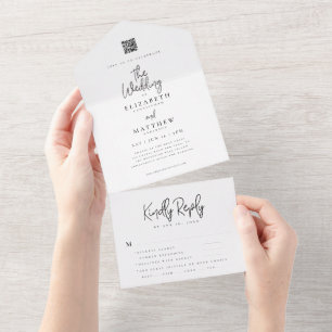 Moderne Elegante einfache QR-Mahlzeiten Hochzeit All In One Einladung