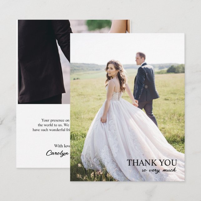 Moderne, elegante, einfache SkriptWedding Dankesch Dankeskarte (Vorne/Hinten)
