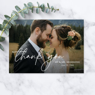 Moderne elegante einfache Zwei-Foto-Hochzeit Dankeskarte