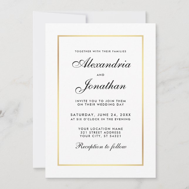 Moderne elegante Einladung zur Hochzeit in Schwarz (Vorderseite)