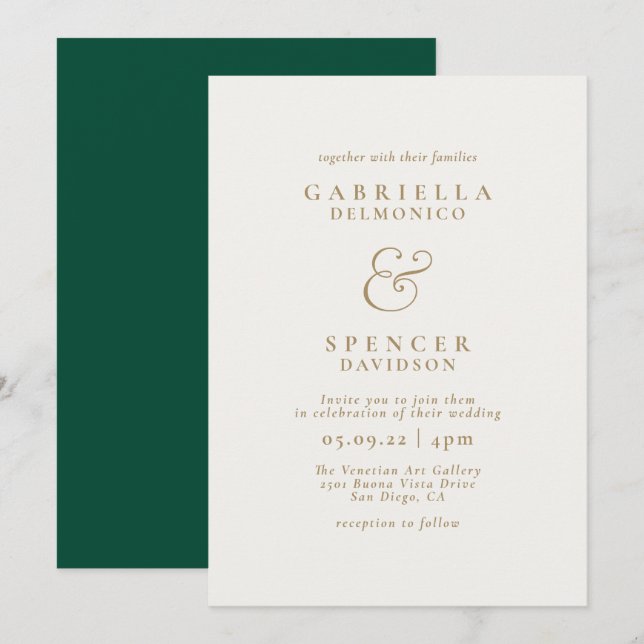Moderne Elegante Emerald Green Gold Wedding Einladung (Vorne/Hinten)