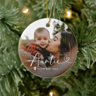 Moderne elegante erstes Weihnachten als Tante Foto Keramik Ornament