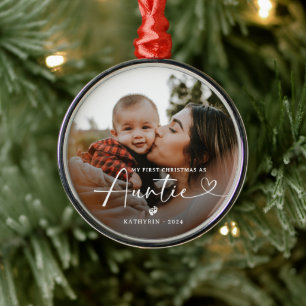 Moderne elegante erstes Weihnachten als Tante Foto Ornament Aus Metall