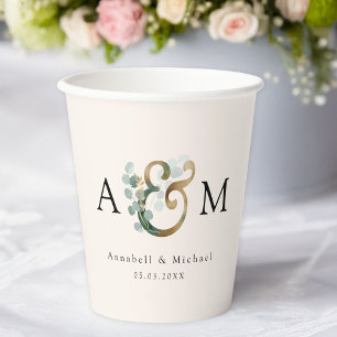 Moderne, elegante Eukalyptus-Ampere und Hochzeit Pappbecher